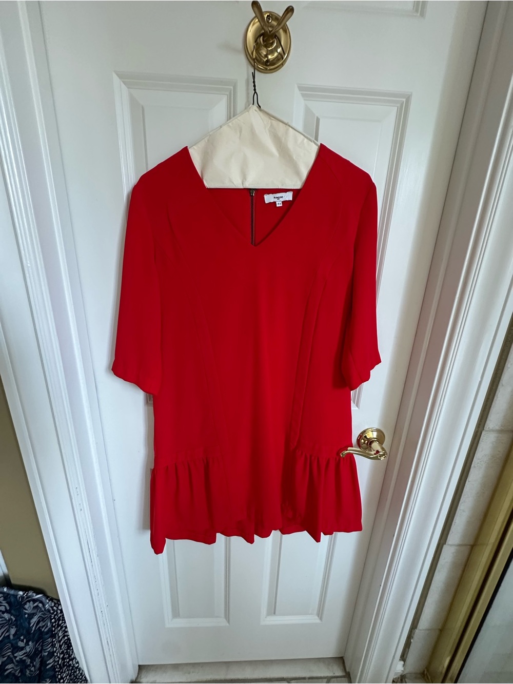 SUNCOO Red V-Neck Peplum Tunic